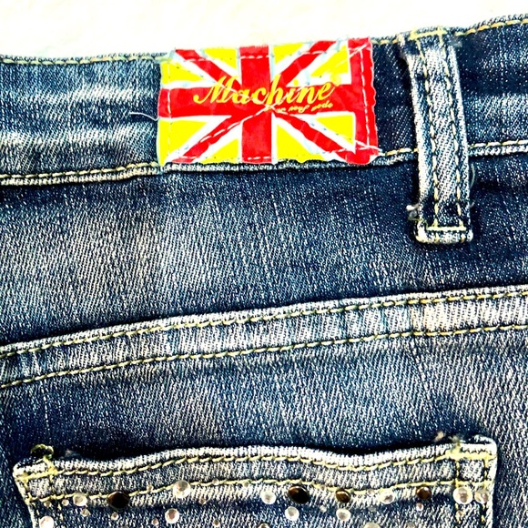 MACHINE POUR NEUF MODE Womens/junior Distressed Embellished Jean shorts sizeL - Picture 6 of 13